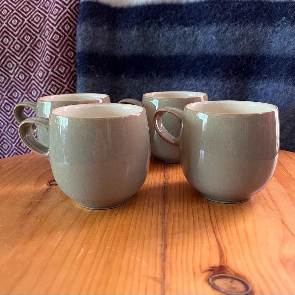 Denby Langley Fire Mugs Sage Green Coffee Tea Cups Made In England 4 Stoneware